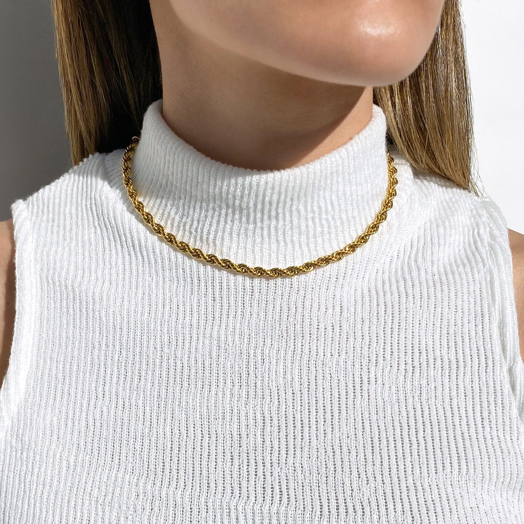 18k gold plated rope chain in stainless steel