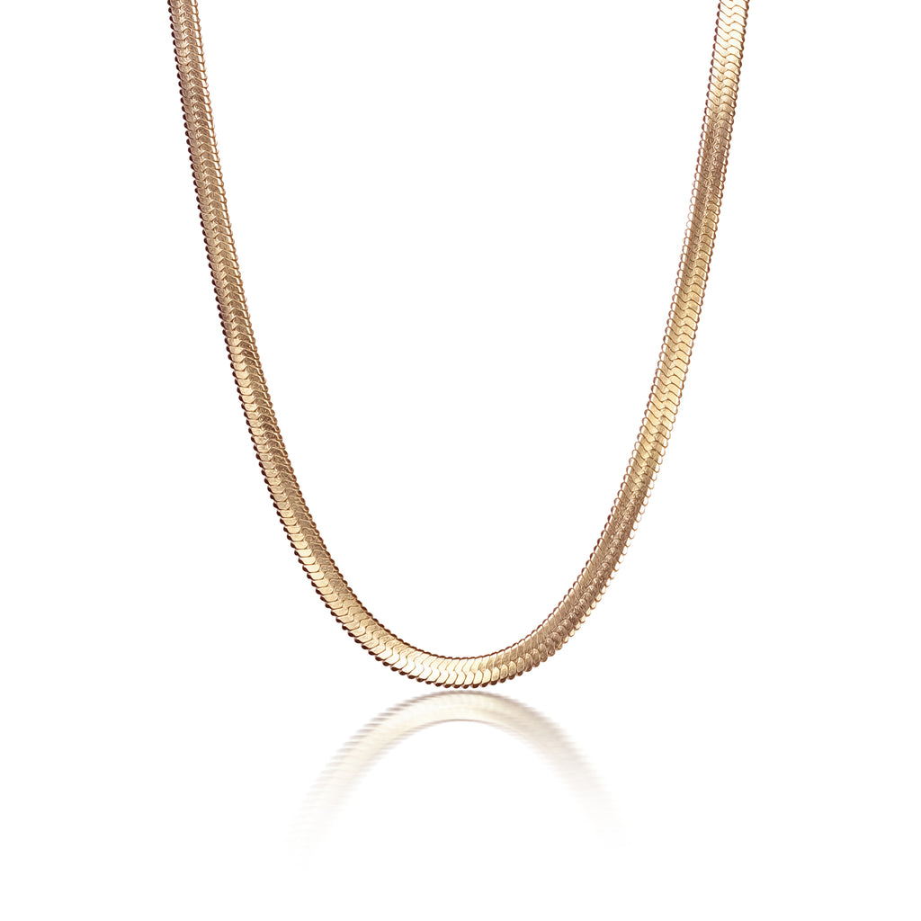 18k gold plated snake chain necklace in stainless steel. 