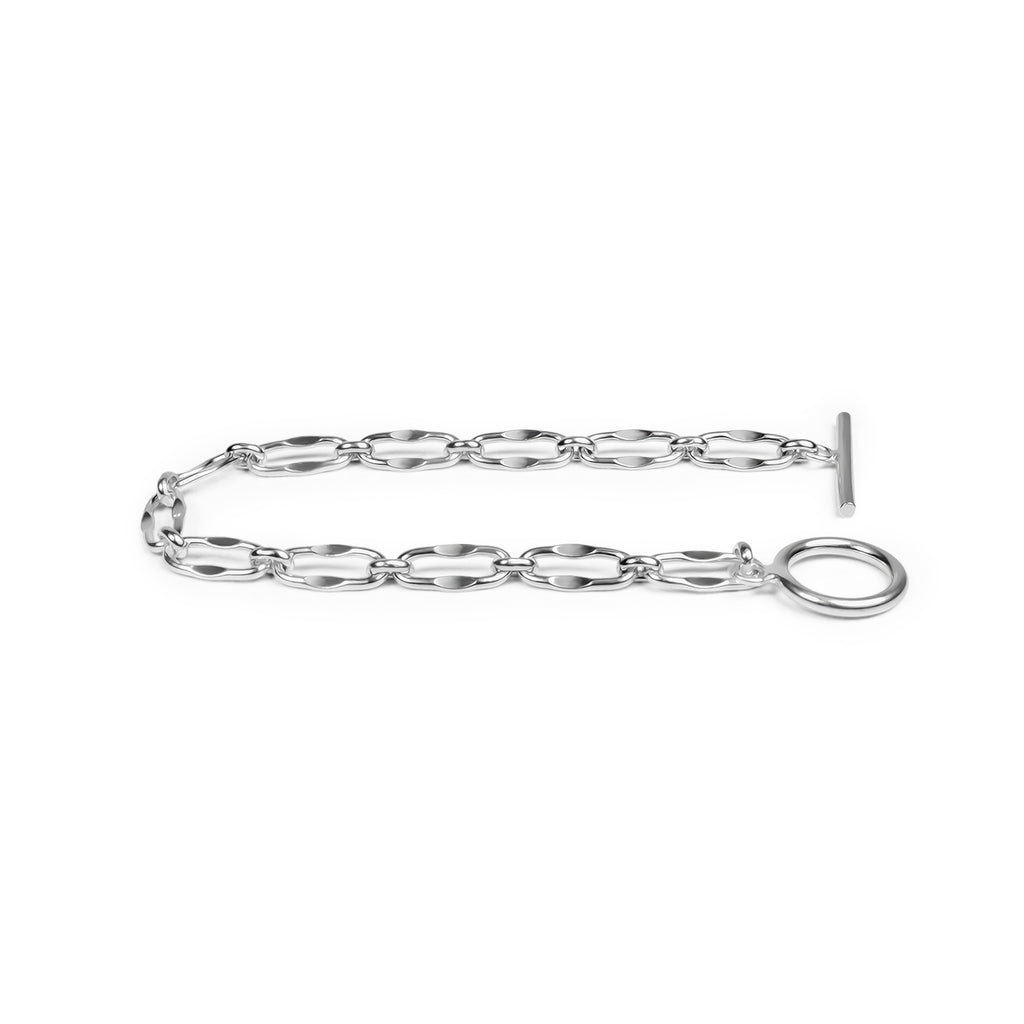 Rhodium plated chain bracelet in 925 sterling silver with a toggle clasp