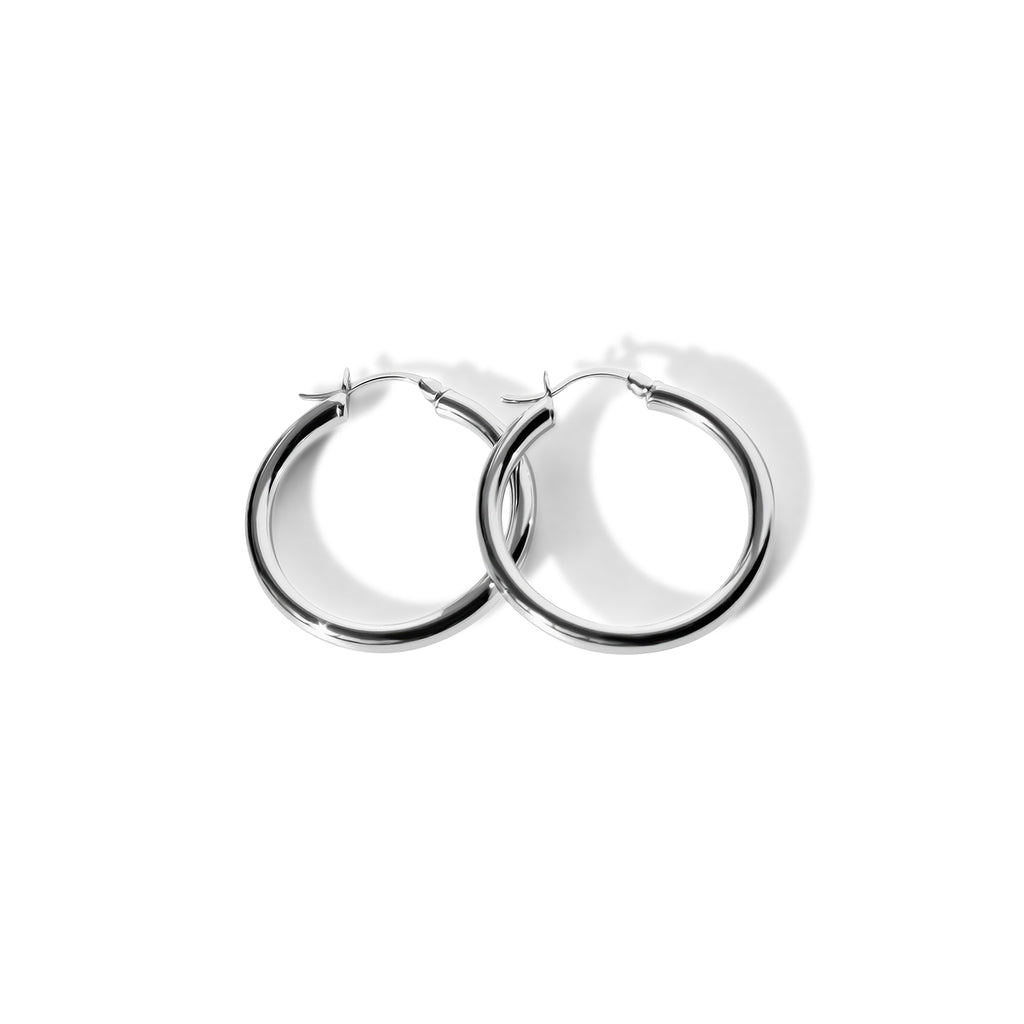 Rhodium gold plated hoops in 925 sterling silver