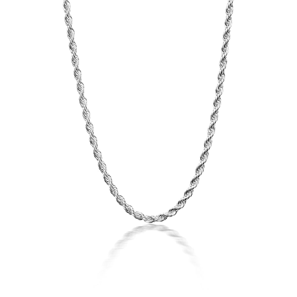 Silver rope chain necklace in stainless steel.